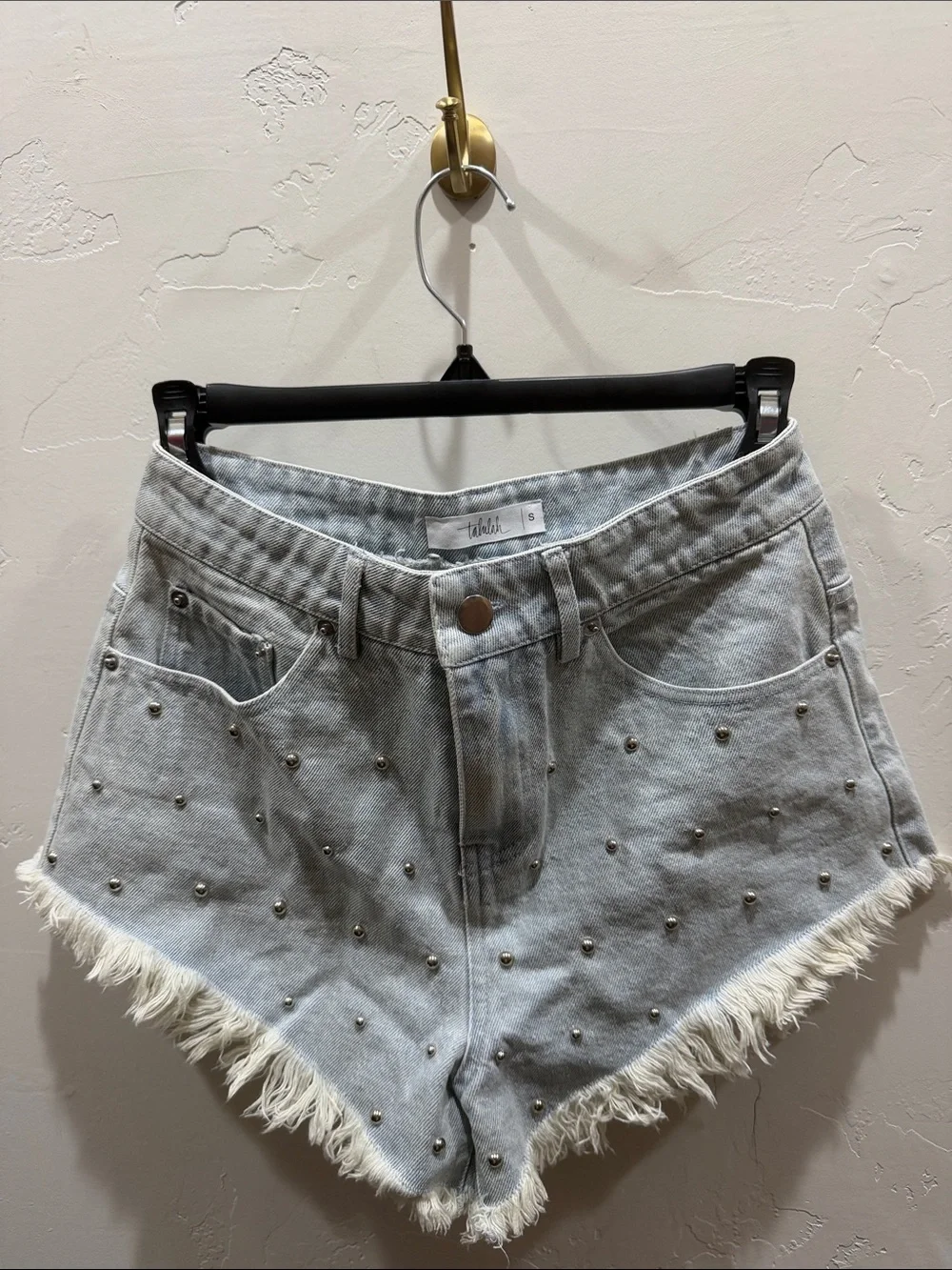 TALULAH Light Blue Studded Denim Cutoff Shorts